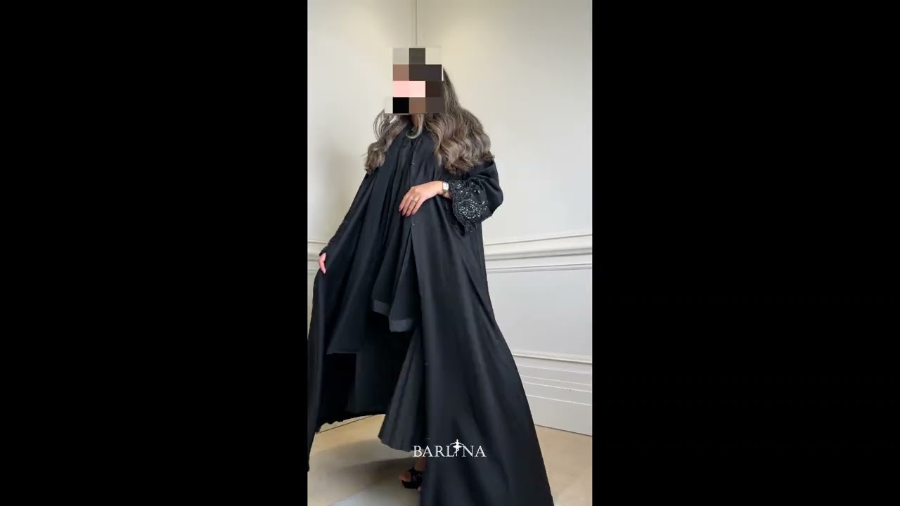 عباية مناسبات سوداء بشك على الأطراف - 60