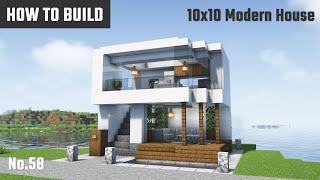 マイクラ建築：おしゃれでモダンな白い家の作り方。2階キッチンと開放リビング。10x10ブロックで簡単に。No.58【Minecraft】