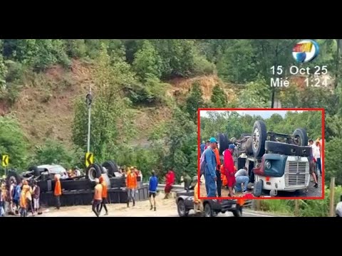 Volcó camión arenero en Macuelizo: Tres lesionados