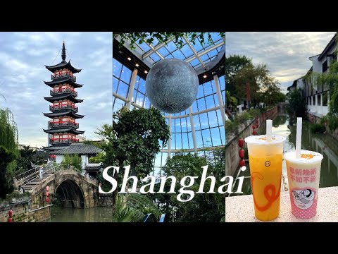 Vlog residente de Xangai | Cidade aquática do distrito de Jiading, rua antiga de Zhouqiao 🏮 | Shanghai Nanxiang impression city MEGA Mall Sky Walkway 🚶‍♀️ | Jardim botânico com uma grande lua 🌴🌕 | Shanghai,china
