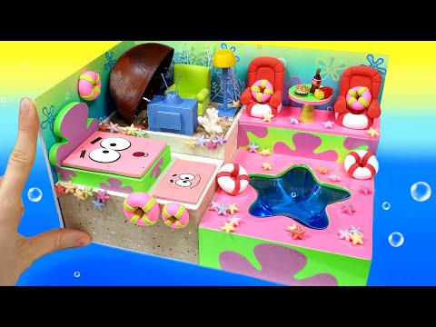 DIY Miniature Spongebob Patrick star Swimming Pool Board House # - Build Star Pool ｜ 뚱이 수영장 만들기
