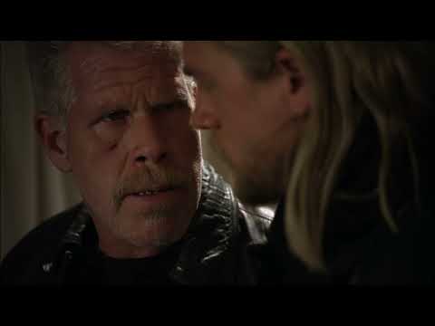Sons of Anarchy official series trailer frame: SAMCRO rides in formation at dusk