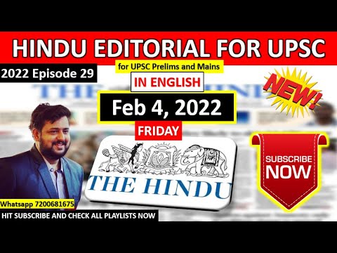 BEST Hindu Editorial in English | Hindu EDITORIAL in English | February 4, 2022 | By Vysh | Vysh IAS