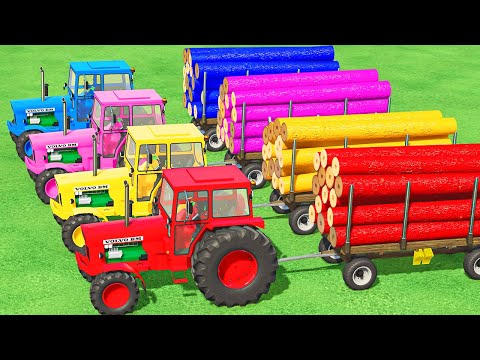 TRANSPORTING & CUTTING COLORED TREE LOG w/ VOLVO TRACTORS & AUTO LOADER! Farming Simulator 22 - 150
