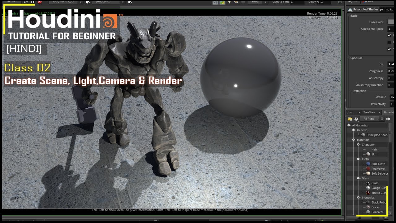 Houdini Tutorial For beginner | Class - 02 | Create Basic Scene in Houdini | Light , Camera & Render