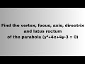 Find The Vertex Focus Axis Directrix And Latus Rectum Of The Parabola Y² 4x 4y 3 0