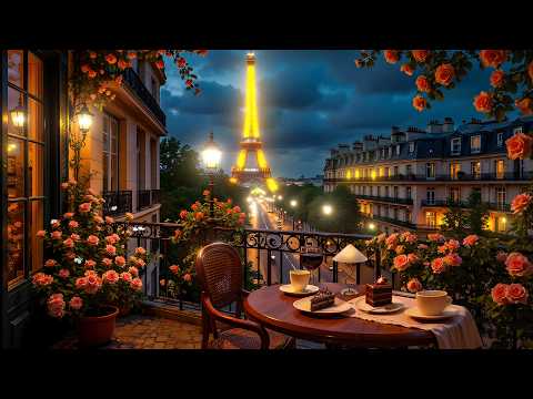 Paris Spring Night Jazz | Romantic Rose Café Ambience | Smooth Jazz for Study and Work