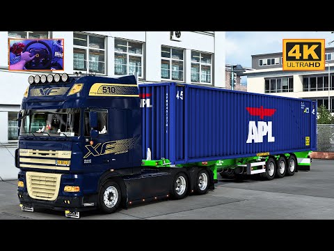 DAF XF105 510 in Promods | Arnhem - Padborg | ETS2 Gameplay 4K + wheel cam