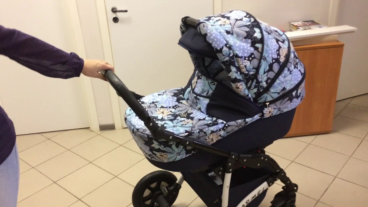 Marimex Armel - коляска 3 в 1 темно синяя с принтомцветочная микс