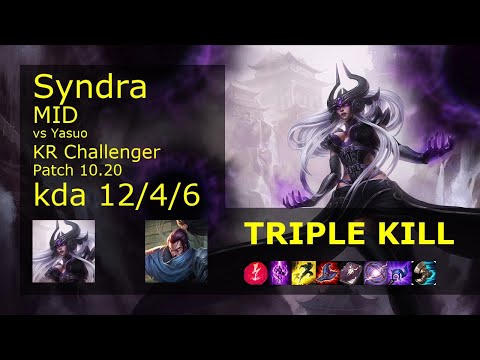Syndra Mid vs Yasuo - KR Challenger 12/4/6 Patch 10.20 Gameplay // [롤] 신드라 vs 야스오 미드
