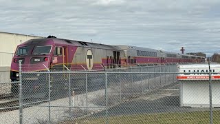 MBTA Fall River/new Bedford inbound 7024 leaving church steeet with hsp-46 2034 (logoless) trailing 