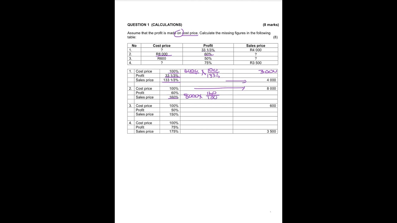 11. Calculation of profit , cost price or sales price