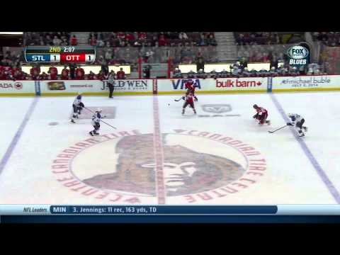 Chris Stewart sweet breakaway backhand goal 1-1 St. Louis Blues vs Ottawa Senators 12/16/13 NHL