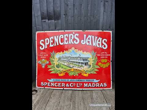 SKU 3044 Genuine 1910's Spencers Javas Tobacco enamel sign 48" x 36"