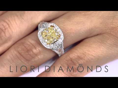 FD-SOLD-083 - 3.18 Ct. Fancy Yellow Cushion Cut Diamond Engagement Ring 14k Gold Vintage Style
