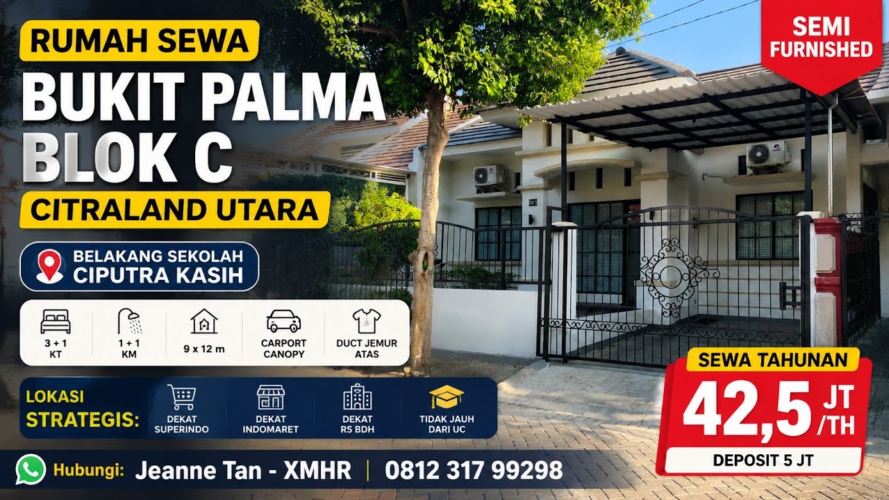 Bukit Palma Blok C Blkg Sklh Citra Berkat, Dekat Superindo.semi Furnished