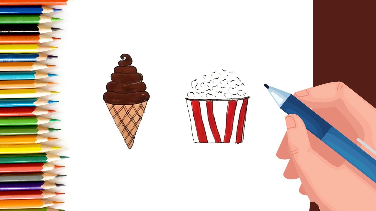 How to draw icecream and popcorn
