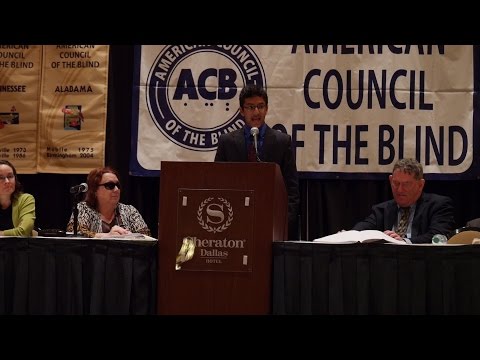 Shubham Banerjee award speech at American Council of the Blind conference