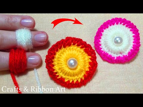 Super Easy Woolen Craft Ideas with Finger - Hand Embroidery Amazing Trick - DIY Woolen Flowers