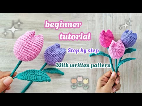 Tulip Flower with Stem Crochet Tutorial | Easy & Beautiful