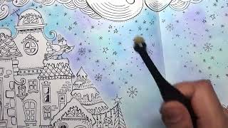 Quick gel crayon background in a Winter walk by Rita Berman | Adult Colouring
