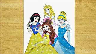 How to draw a group of Disney Princesses - step by