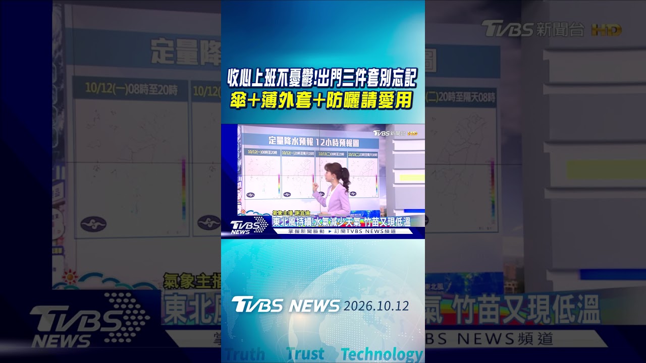 天氣/ 收心上班不憂鬱!出門三件套別忘記 傘+薄外套+防曬請愛用｜氣象主播 謝宜倫｜早安氣象｜TVBS新聞 20261012 @TVBSNEWS01