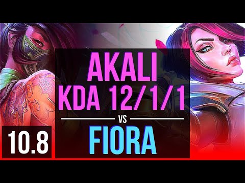 AKALI vs FIORA (TOP) | KDA 12/1/1, 9 solo kills, 2 early solo kills, Legendary | EUW Master | v10.8