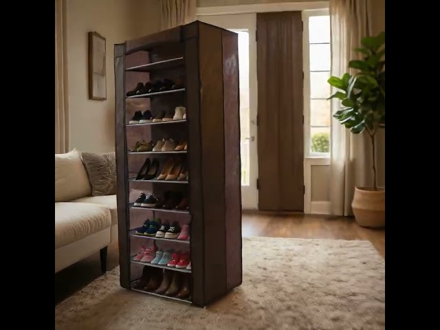 دولاب احذية قماش بني غامق 10 دور 58*30*158 سم