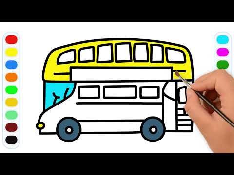 DESSINER et colorier un BUS À DOUBLE ÉTAGE & Planète coloriage