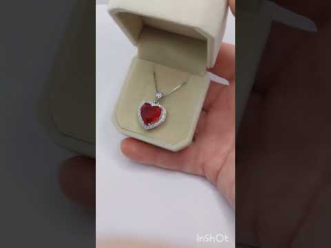 Подарок девушке Кулон с цирконами "Рубиновое сердце в серебре" на цепочке Венецианского плетения Символ любви - фото 2 - id-p2291512723