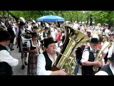 Traditionelle Maibaumaufstellung im Münchner Augustinerkeller-Biergarten