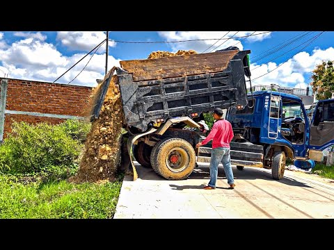 First Starting A New Project!! Filling Land By Bulldozer Komat'Su D20P With 5ton Trucks