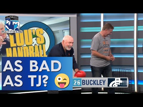 David Rhys-Jones and Jimmy Buckley face off in a wayward Lou's Handball - Sunday Footy Show