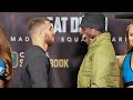 RICHARD COMMEY SMILES AT VASYL LOMACHENKO DURING FIRST FACE OFF! BOTH SHOW RESPECT AHEAD OF FIGHT