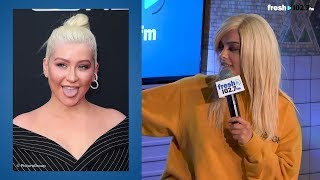 Bebe Rexha thinks Christina Aguilera&#39;s forehead is her own. |  #Famous4heads with Mike Adam