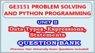 Download the video "GE3151 Problem Solving & Python Programming | Unit II  Data Types, Expressions, Statements"