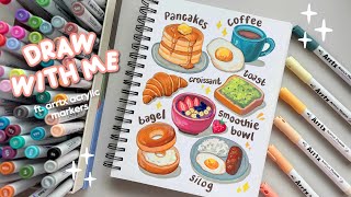 trying out arrtx 90 acrylic markers! 🎨 draw with me 🥞 breakfast food illustration 🍳✨