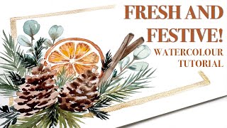 When Pine Meets Citrus: Relaxing Watercolour Tutorial