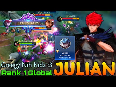 92% Win Rate Julian Legendary Gameplay! - Top 1 Global Julian by Greegy Nih Kidz :3 - Mobile Legends