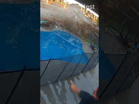 Vehicle plows through fence, narrowly misses kids in pool