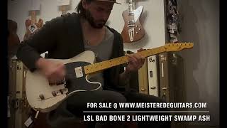 Video thumbnail for For Sale @ www.MEISTEREDEGUITARS.com - LSL BAD BONE 2, lightweight swamp ash, splittable pickups ! by MEISTER EDE GUITARS