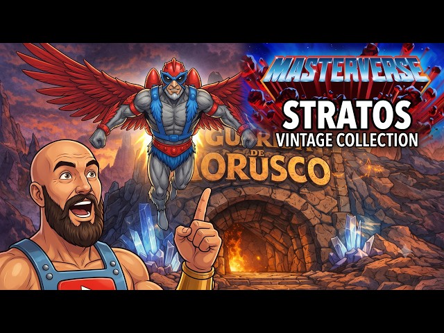 Vídeo relacionado con Masters of The Universe Masterverse Colección Retro Stratos Figura de acción de 17,78cm con 30 Puntos de articulación, líder heroico de los Hombres alados con Accesorios, JBP96