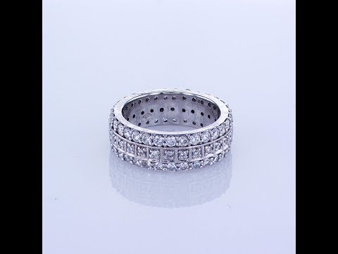 2.17CTW Round Cut 3 Rows Diamond Eternity Band F-G SI 18K White Gold