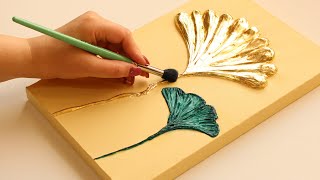 How To Paint Ginkgo Leaves Painting With Texture and Gold Leaf | Gold Leaf Painting Tutorial