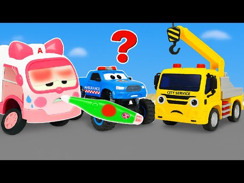 Crane, JCB Excavator rescue heavy truck, find car toy stuck in mud - Construction vehicles for kids