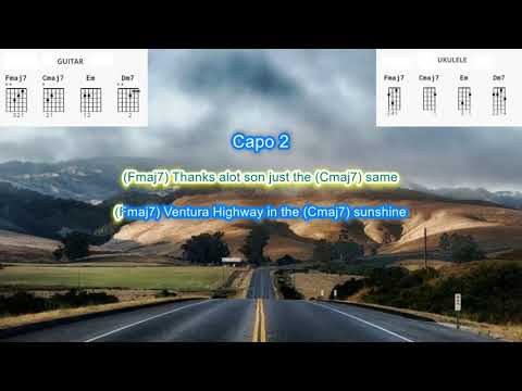 Ventura Highway by America play along with scrolling guitar chords and lyrics