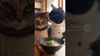 豚汁食べるしまくろ #生成ai #cat #猫 #shorts