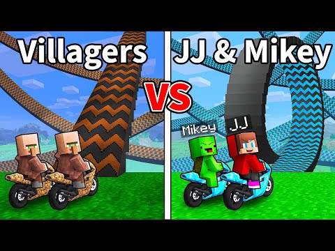JJ and Mikey vs Villagers: TRAMPOLINE BATTLE in Minecraft - Maizen