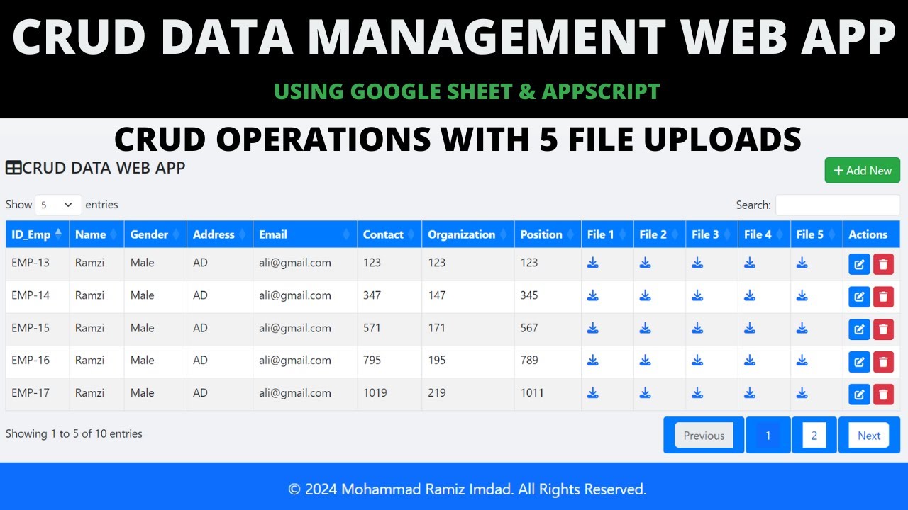 CRUD Management Web App with Google Apps Script | CRUD, File Upload & Google Sheets | B43